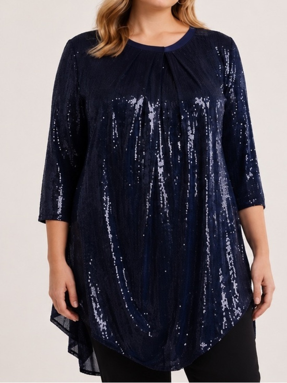 Lafayette 148 New York Navy Silk Sequin Asymmetrical Tunic Dress Cocktail Party